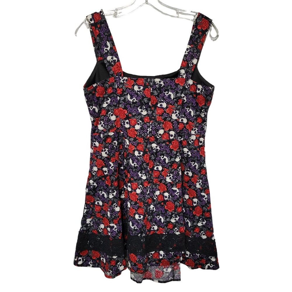 Hot Topic L 11 Dress Skull Floral Gothic Spooky Chic Floral Skater Flare Whimsy - Picture 3 of 11
